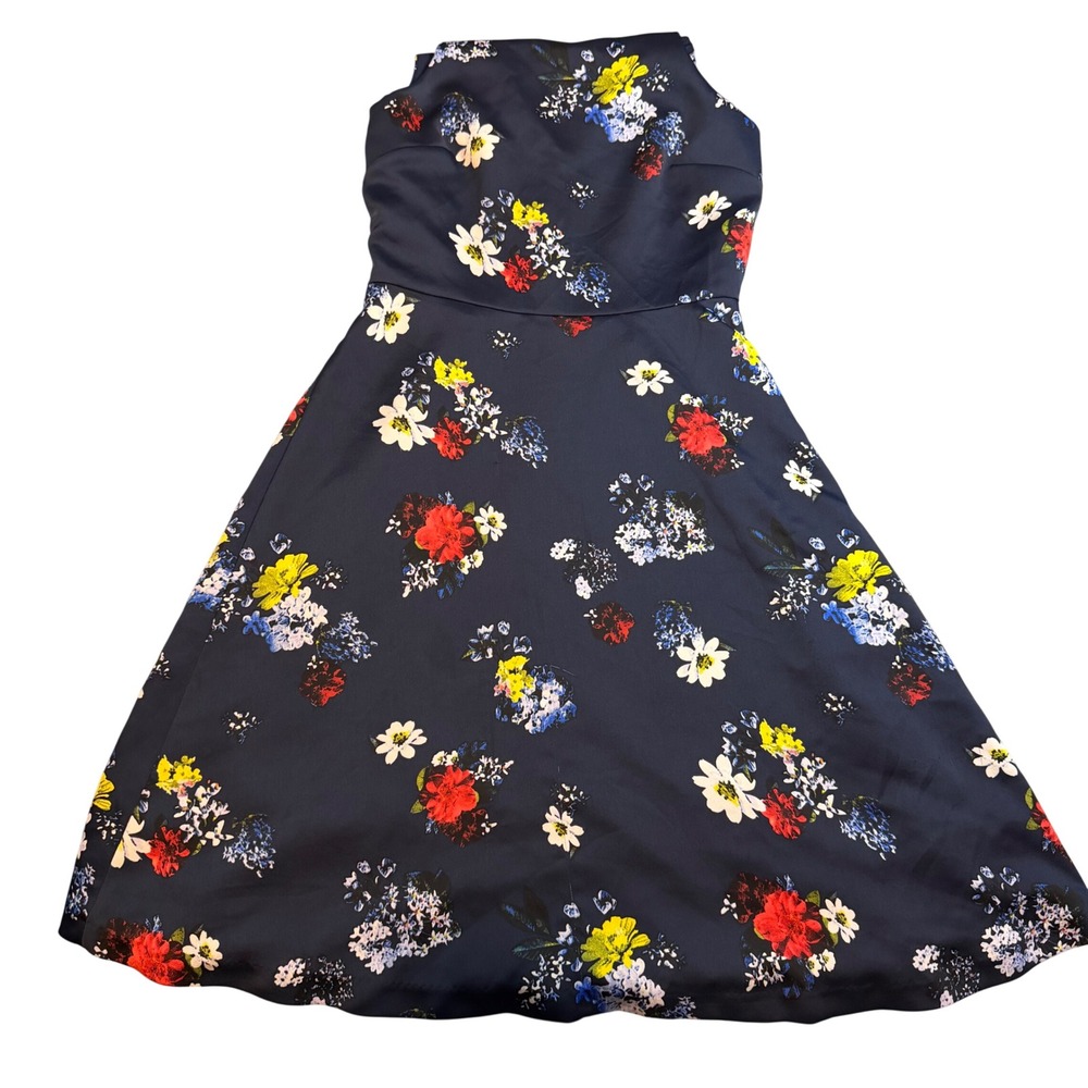 Banana Republic Navy Floral Satin Fit and Flare Dress Sleeveless‎ Size 0